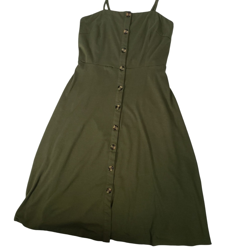 Berydress Womens Olive Green Button Down‎ Spaghetti Strap Midi Sundress Size M